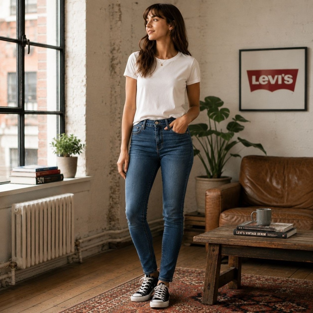 LEVIS Premium 721 Womens High Rise Skinny Jeans 27X30 Stretch Blue Italian Denim